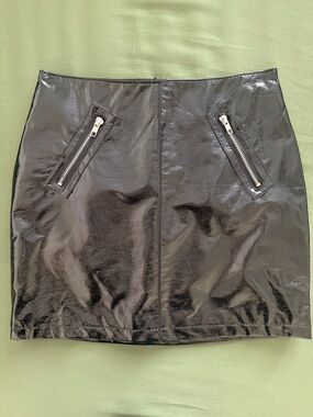 Forever 21 Black Patent Faux Leather Mini Skirt with Zippers
